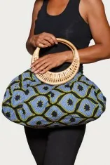 Sac à main en tissu wax bleu et jaune