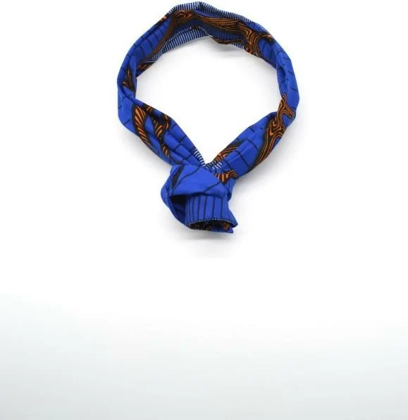 Bandeau en tissu wax bleu et motifs de feuilles