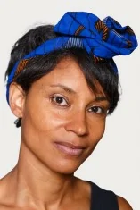 Bandeau en tissu wax bleu et motifs de feuilles