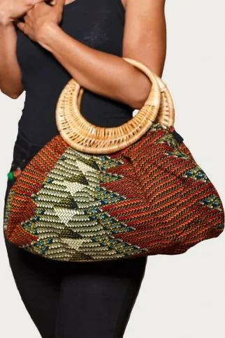 Sac à main orange et gris avec poignées en rotin Sac à main orange et gris avec poignées en rotin