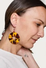 boucles d'oreilles circulaires jaune et rouge en tissu wax
