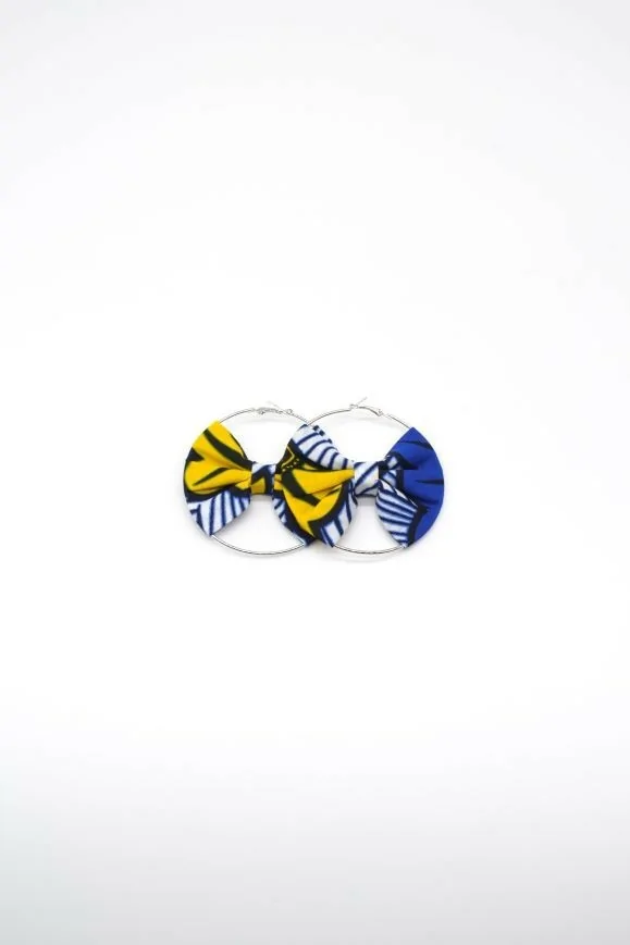 Boucles d'oreilles créoles bleue, jaune et blanche