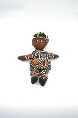 Poupée de chiffon en habits wax orange, vert et marron