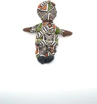 Poupée de chiffon en habits wax orange, vert et marron (Grande)