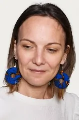 Boucles d'oreilles circulaires en tissu wax bleu