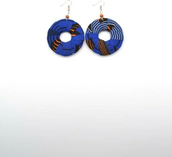 Boucles d'oreilles circulaires en tissu wax bleu