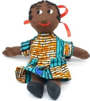 Poupée de chiffon en robe africaine bleue et orange