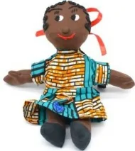 Poupée de chiffon en robe africaine bleue et orange