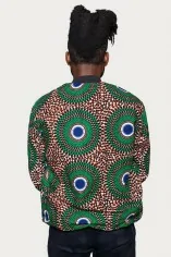 Veste bombers réversible en tissu wax vert, bleu et rouge