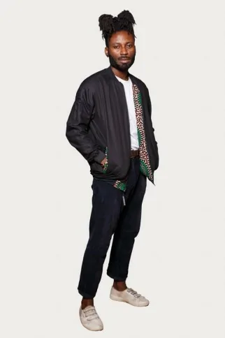 Veste bombers réversible en tissu wax vert, bleu et rouge