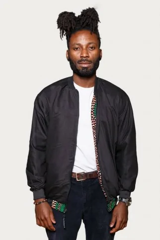 Veste bombers réversible en tissu wax vert, bleu et rouge