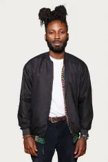 Veste bombers réversible en tissu wax vert, bleu et rouge