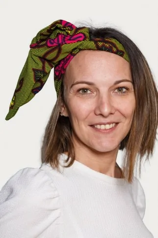 Bandeau cheveux semi rigide en tissu wax vert et violet