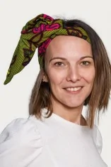 Bandeau cheveux semi rigide en tissu wax vert et violet Bandeau cheveux semi rigide en tissu wax vert et violet