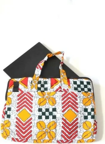 Pochette d'ordinateur en tissu wax rouge et orange