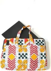 Pochette d'ordinateur en tissu wax rouge et orange