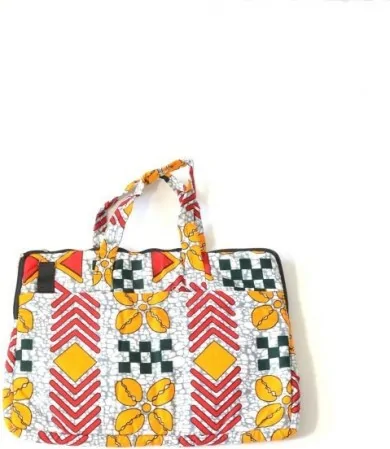 Pochette d'ordinateur en tissu wax rouge et orange