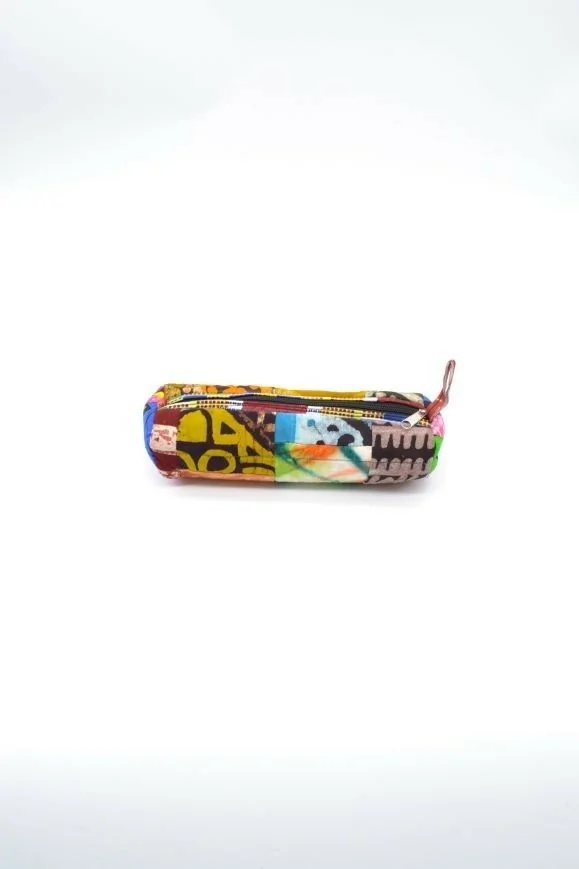 Trousse scolaire en tissu wax multicolore