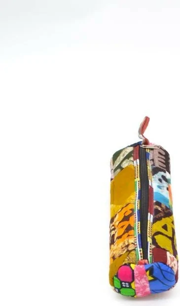 Trousse scolaire en tissu wax multicolore