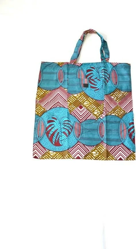 Sac Tote bag en tissu wax bleu et marron