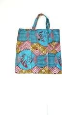 Sac Tote bag en tissu wax bleu et marron