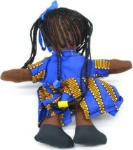 Poupée de chiffon en habit tissu wax bleu et jaune (petite)