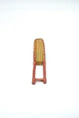 Eventail jaune et multicolore en tissu wax et cuir