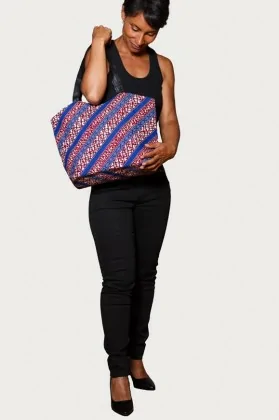 Sac à main rouge et bleu en pagne africain