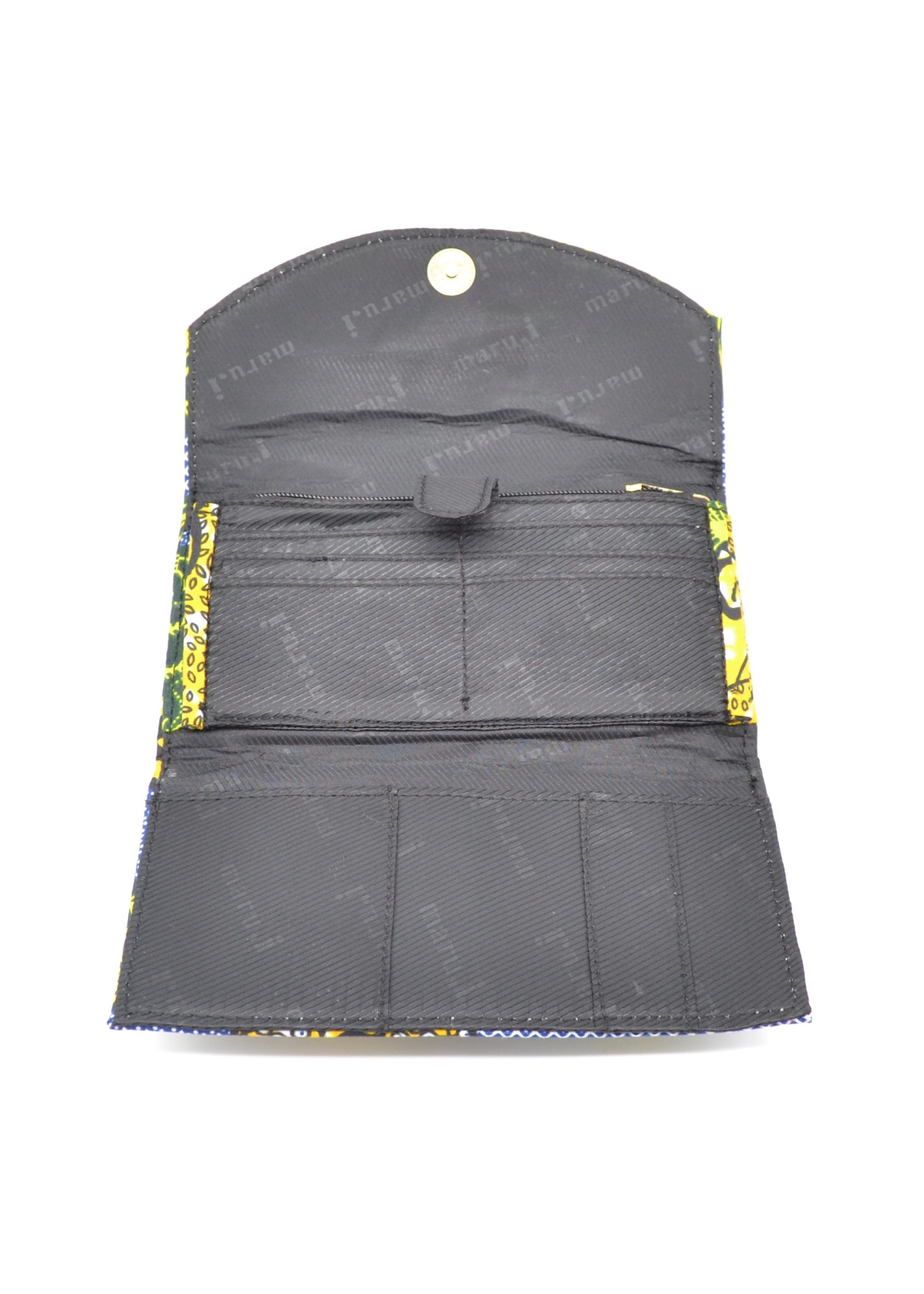 Portefeuille en tissu Wax 100% coton bleu jaune et vert