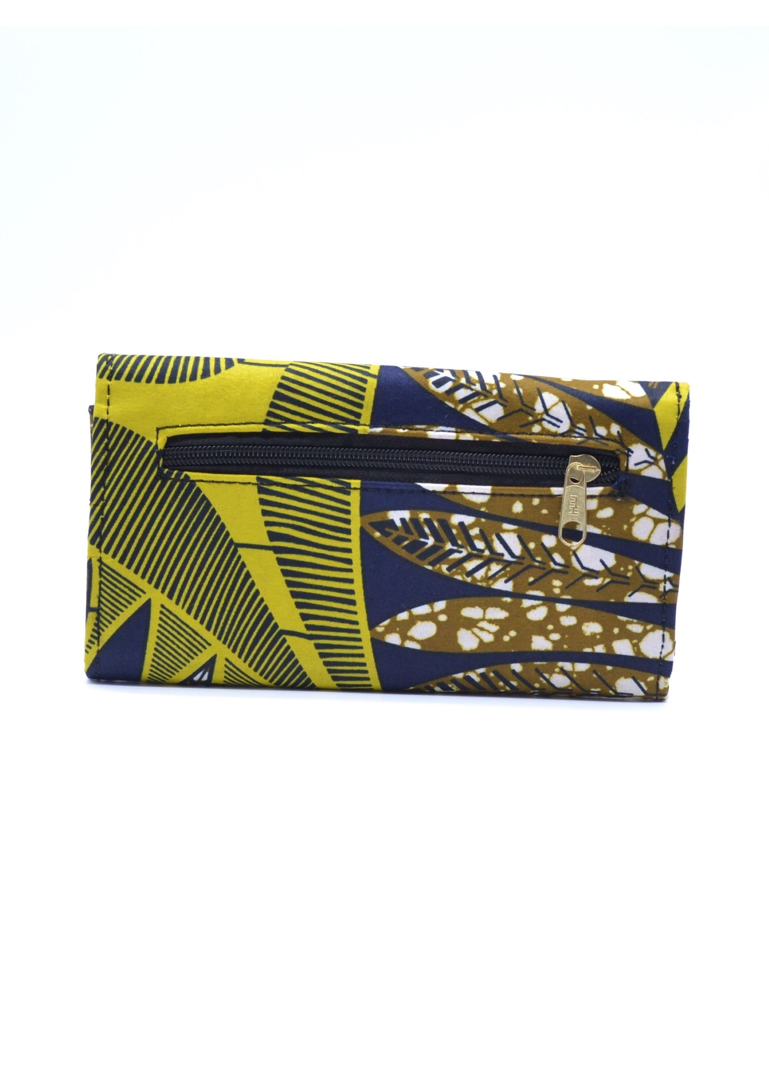 Portefeuille artisanal en tissu Wax jaune et marron Portefeuille artisanal en tissu Wax jaune et marron