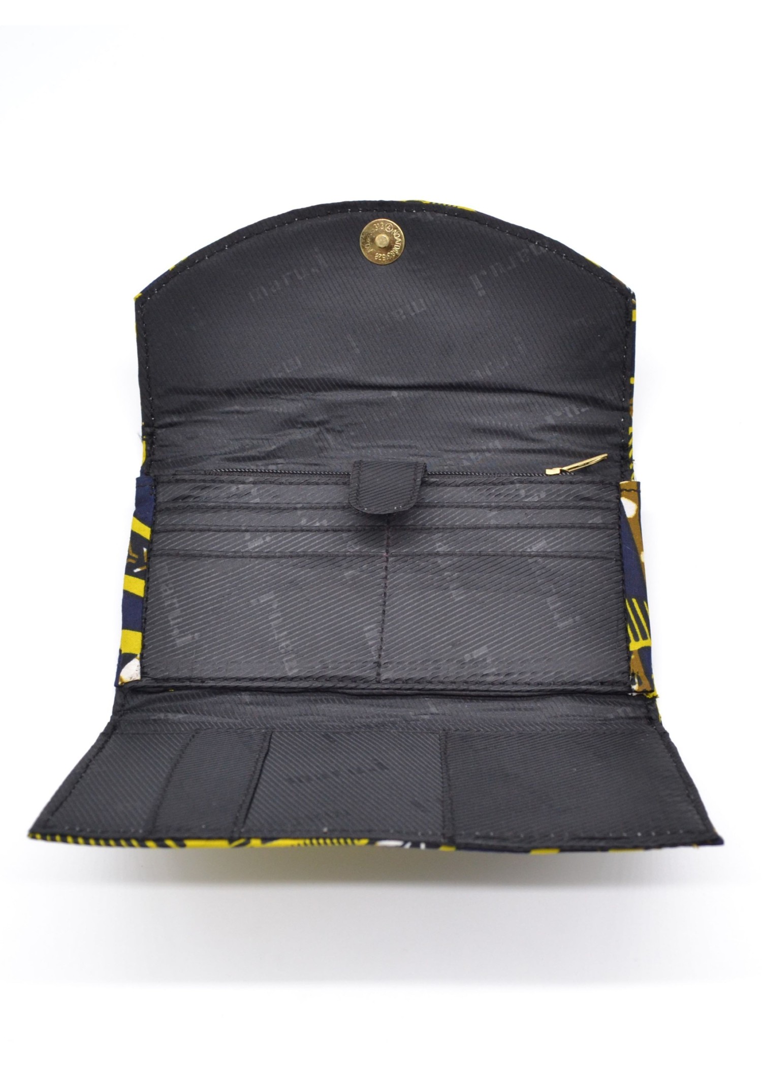 Portefeuille artisanal en tissu Wax jaune et marron Portefeuille artisanal en tissu Wax jaune et marron