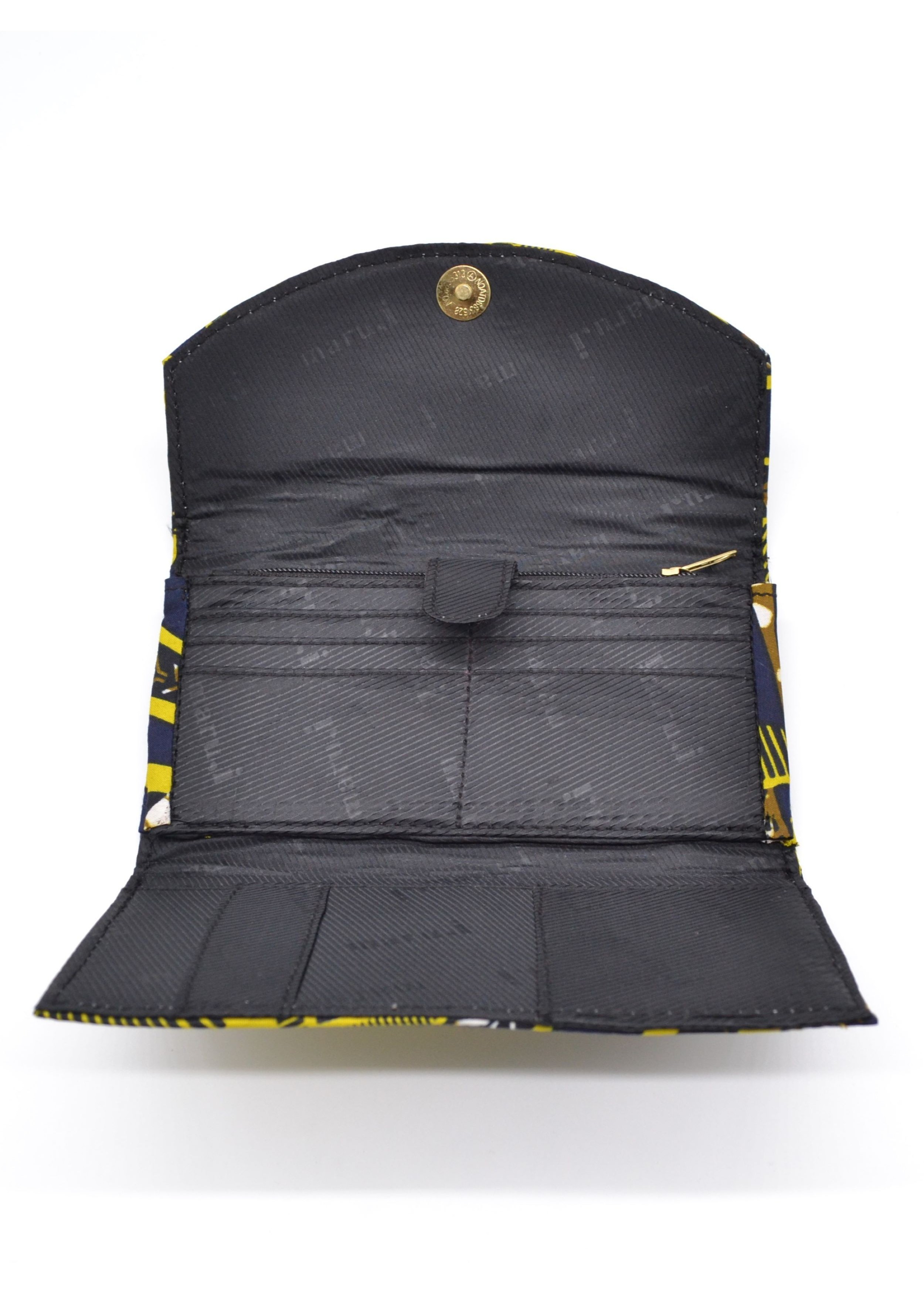 Portefeuille artisanal en tissu Wax jaune et marron