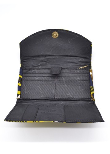 Portefeuille artisanal en tissu Wax jaune et marron