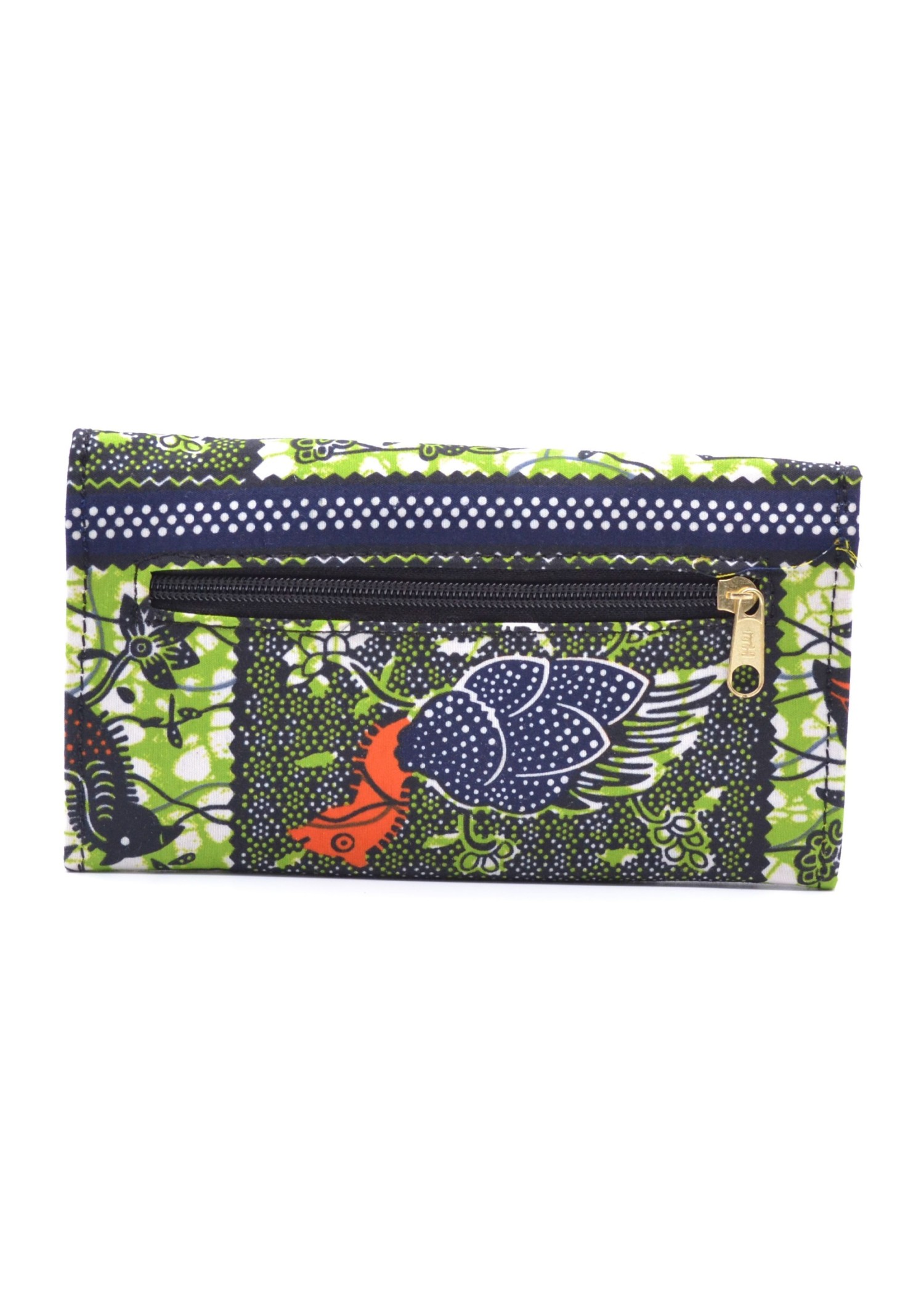 Portefeuille vert et motifs animaliers en tissu Wax Portefeuille vert et motifs animaliers en tissu Wax