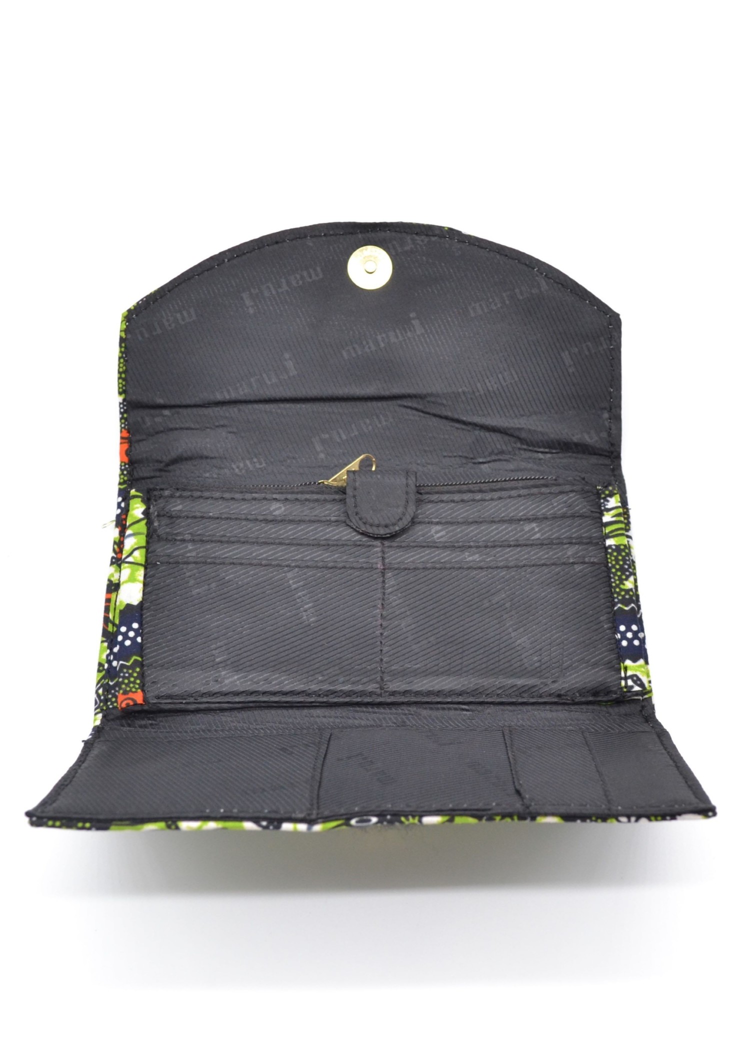 Portefeuille vert et motifs animaliers en tissu Wax Portefeuille vert et motifs animaliers en tissu Wax