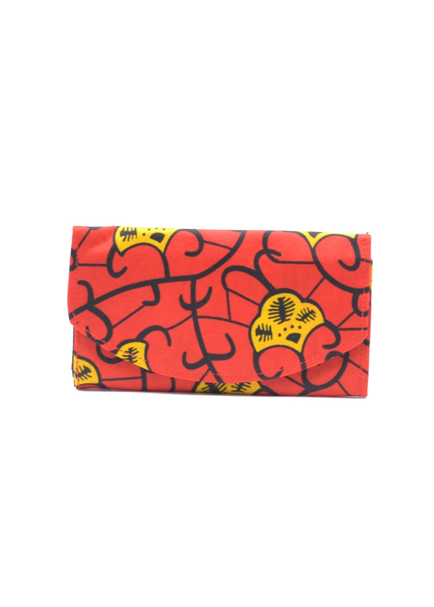 Portefeuille fait à la main en tissu Wax rouge et jaune Portefeuille fait à la main en tissu Wax rouge et jaune