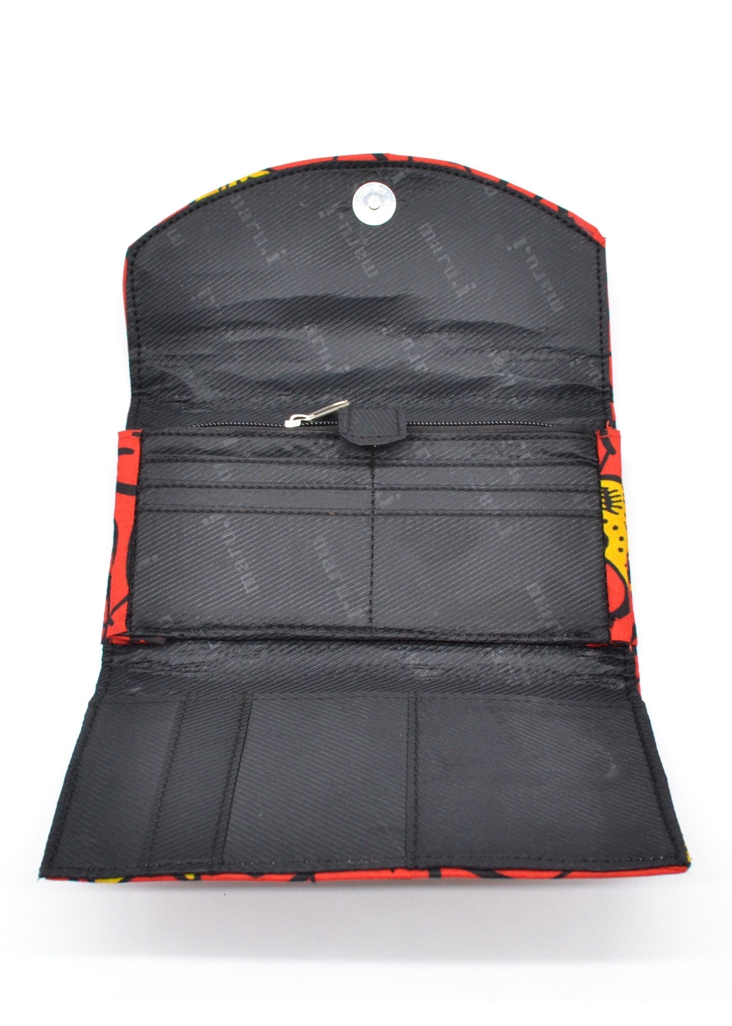 Portefeuille fait à la main en tissu Wax rouge et jaune Portefeuille fait à la main en tissu Wax rouge et jaune