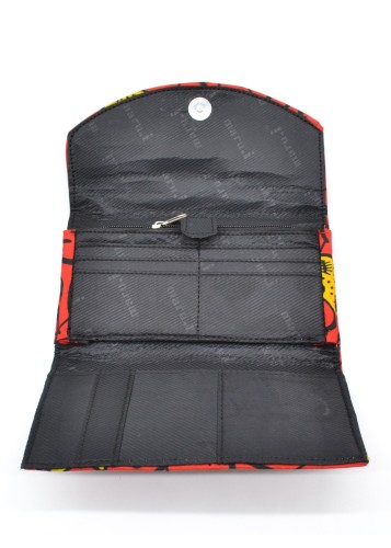 Portefeuille fait à la main en tissu Wax rouge et jaune Portefeuille fait à la main en tissu Wax rouge et jaune