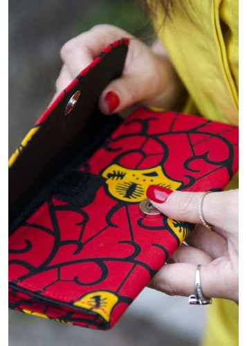 Portefeuille fait à la main en tissu Wax rouge et jaune Portefeuille fait à la main en tissu Wax rouge et jaune