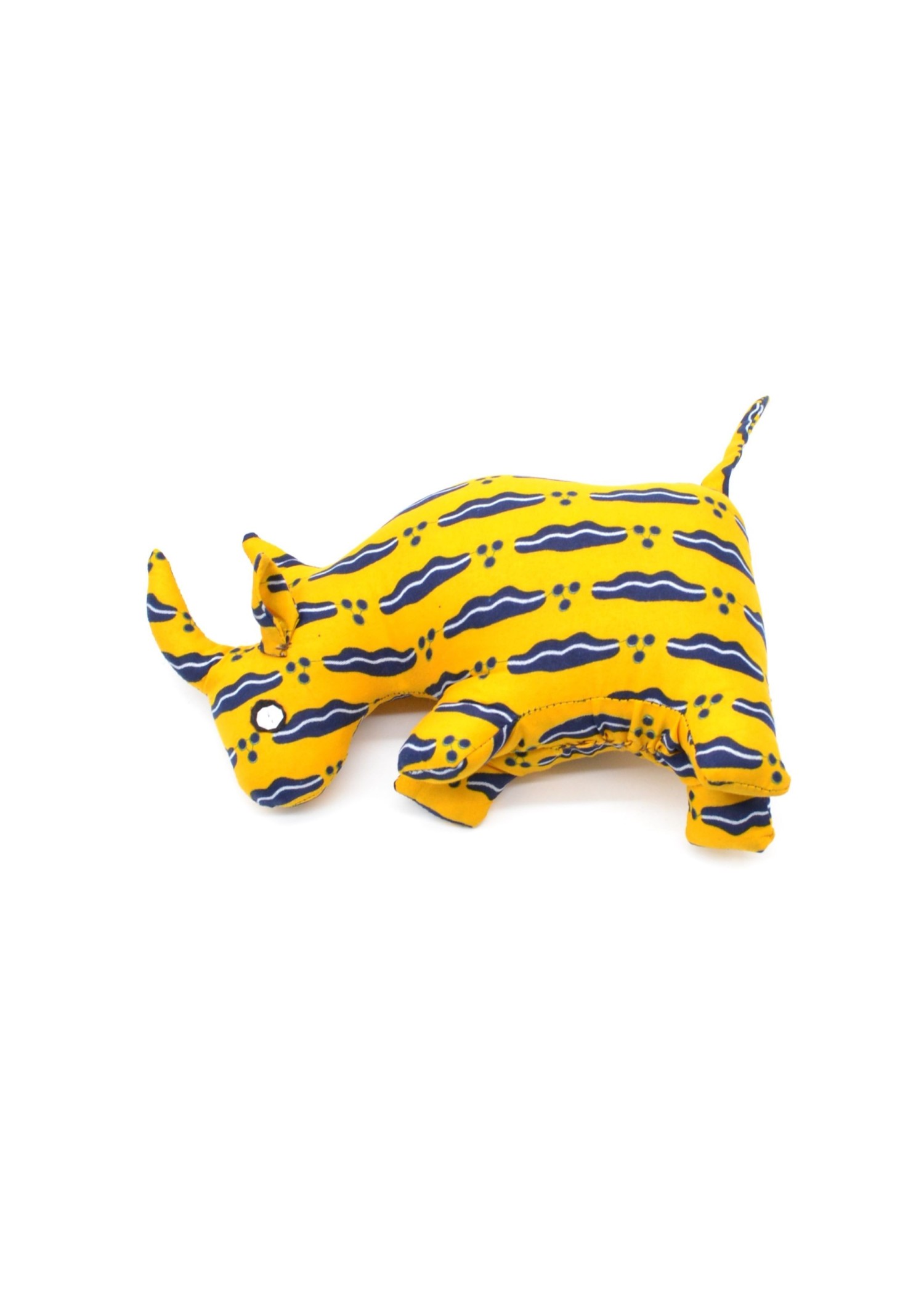 Peluche rhinocéros jaune en tissu wax