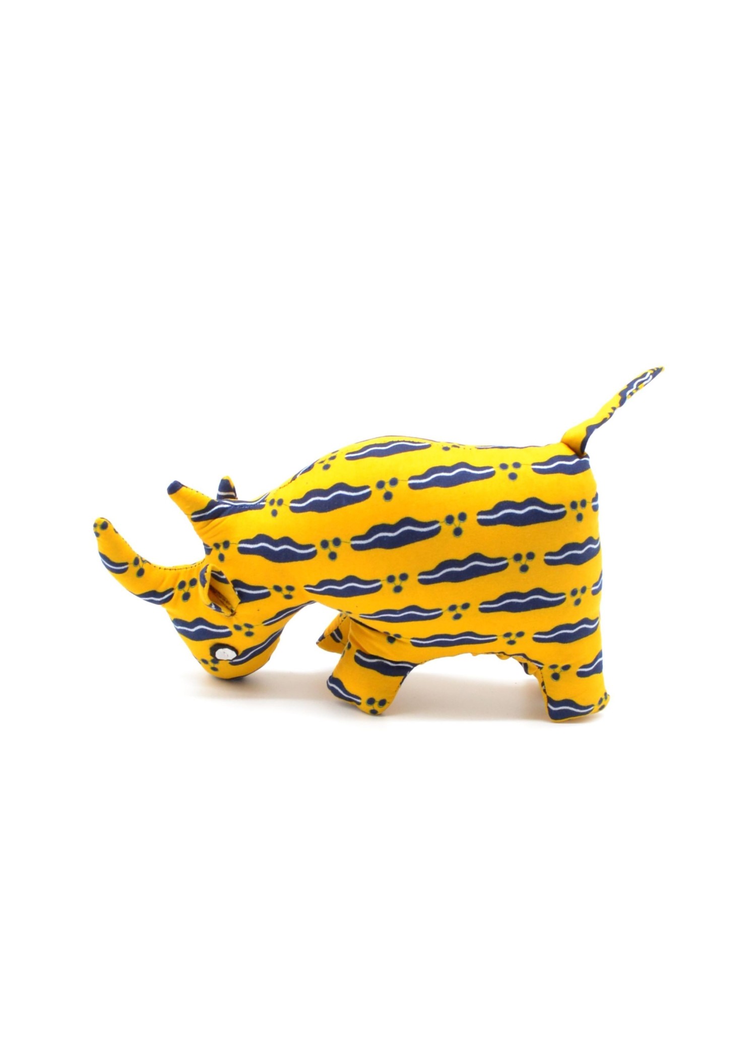 Peluche rhinocéros jaune en tissu wax