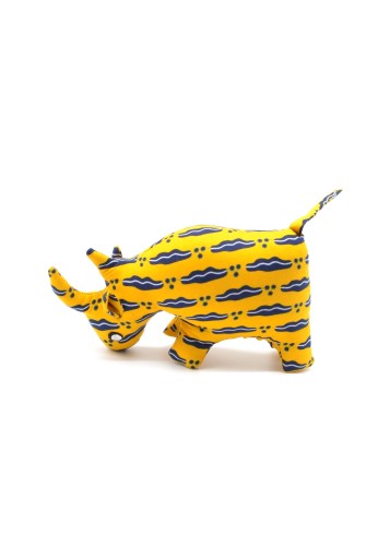 Peluche rhinocéros jaune en tissu wax