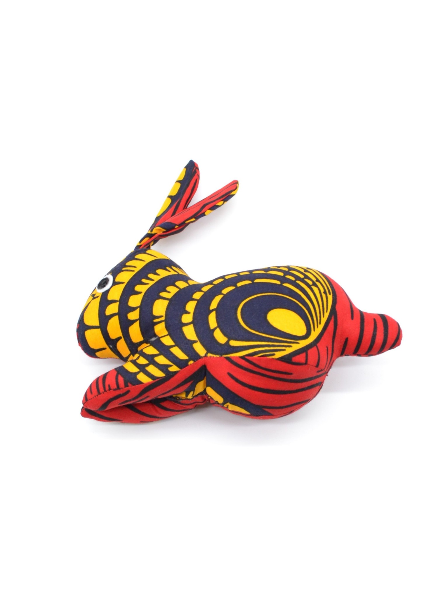 Peluche lapin jaune, noire et rouge en tissu wax