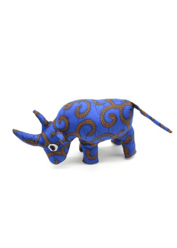 Peluche rhinocéros en tissu wax bleu