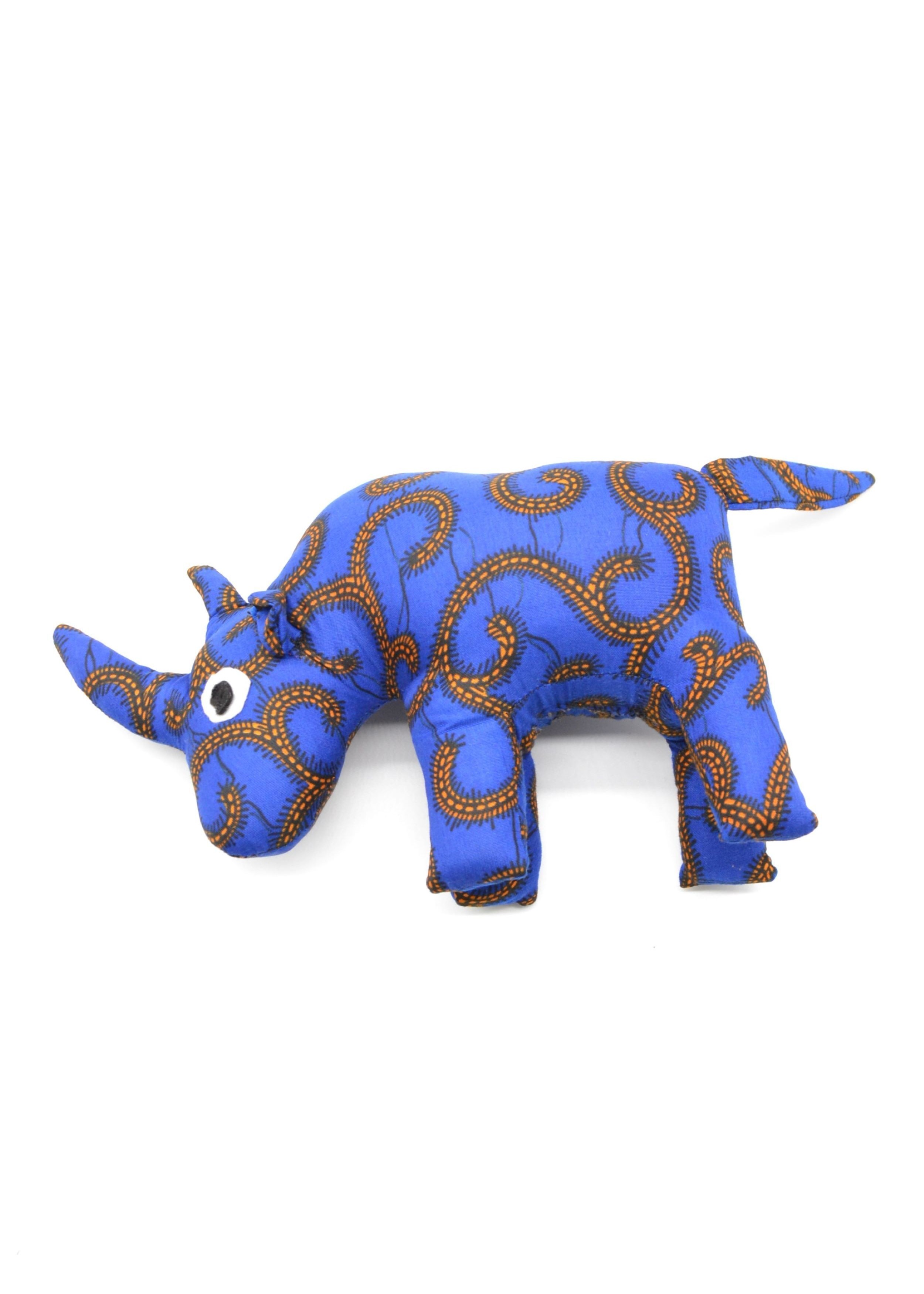 Peluche rhinocéros en tissu wax bleu
