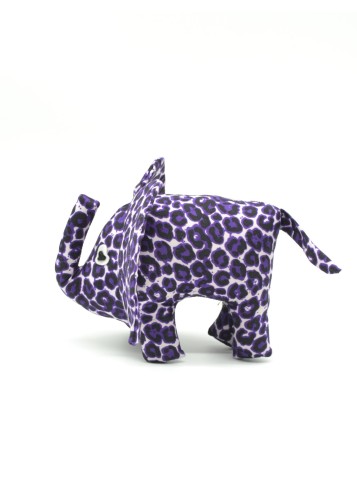Peluche éléphant en tissu wax violet