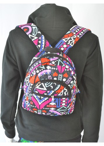 Sac à dos multicolore en tissu wax (petit)