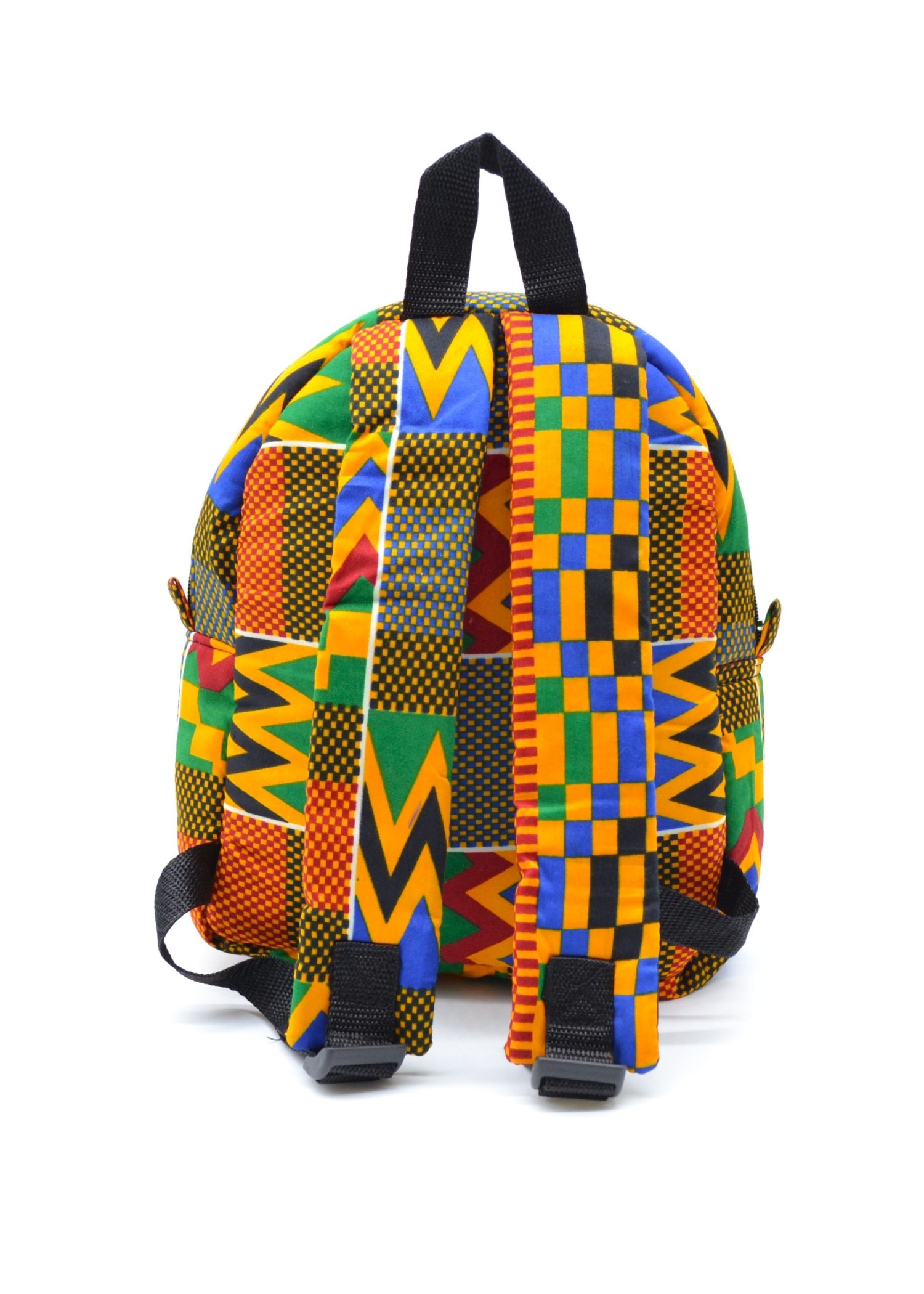 Sac à dos jaune, vert et bleu en tissu wax (petit)