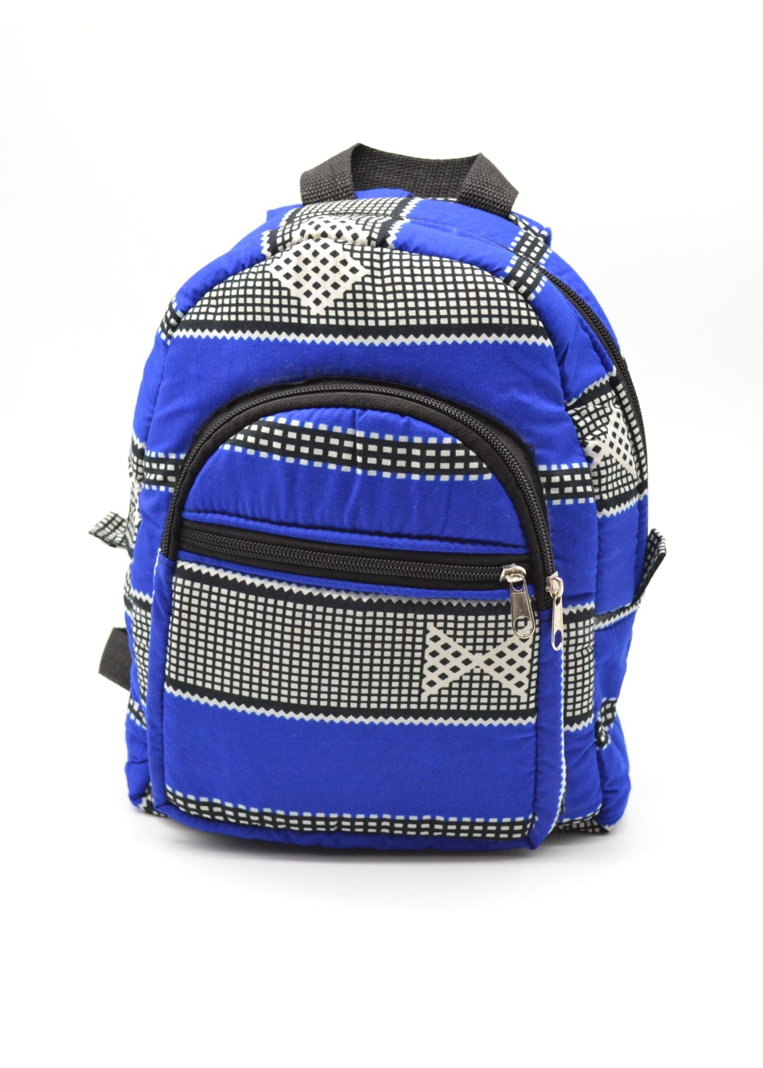 Sac à dos bleu et blanc en tissu wax (petit)