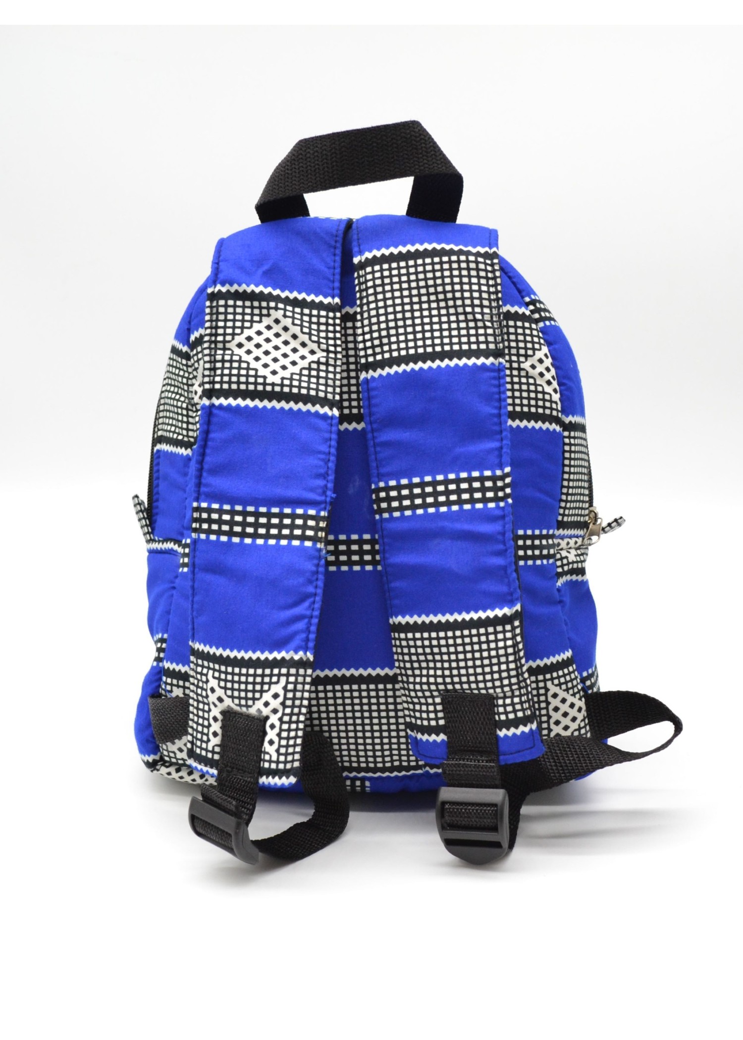 Sac à dos bleu et blanc en tissu wax (petit)